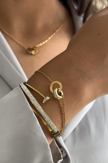 18-Karat Gold Vergoldetes Luxusset Ohrringe, Kette, Armband