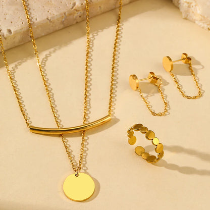 18 Karat Gold Vergoldetes Luxus-Set: Doppel-Lagen Kette, Ohrringe und Ring