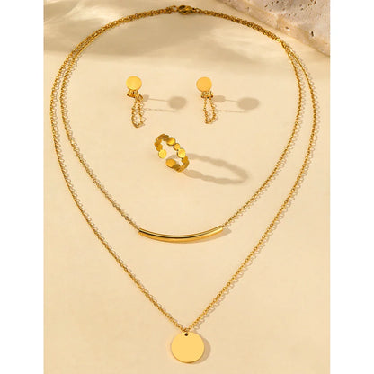 18 Karat Gold Vergoldetes Luxus-Set: Doppel-Lagen Kette, Ohrringe und Ring