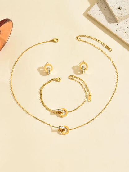 18-Karat Gold Vergoldetes Luxusset Ohrringe, Kette, Armband